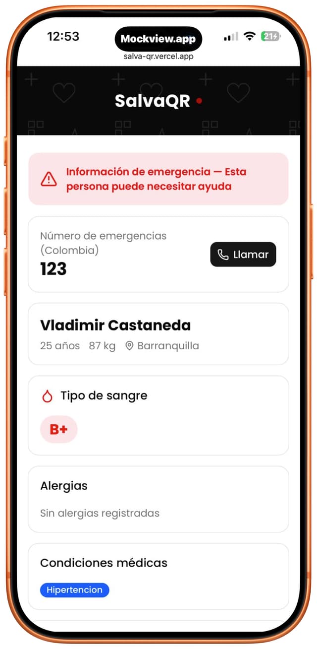 Vista previa de la página de emergencia en un teléfono